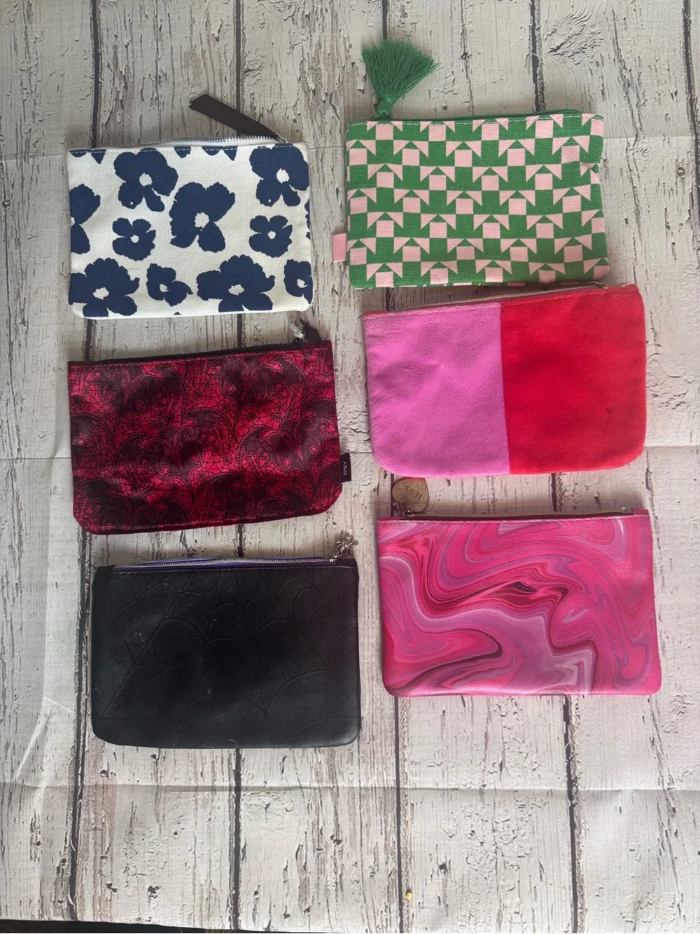 Ipsy Set of 6 Colorful Zip Pouches - Floral, Geometric, Marble & Solid Designs